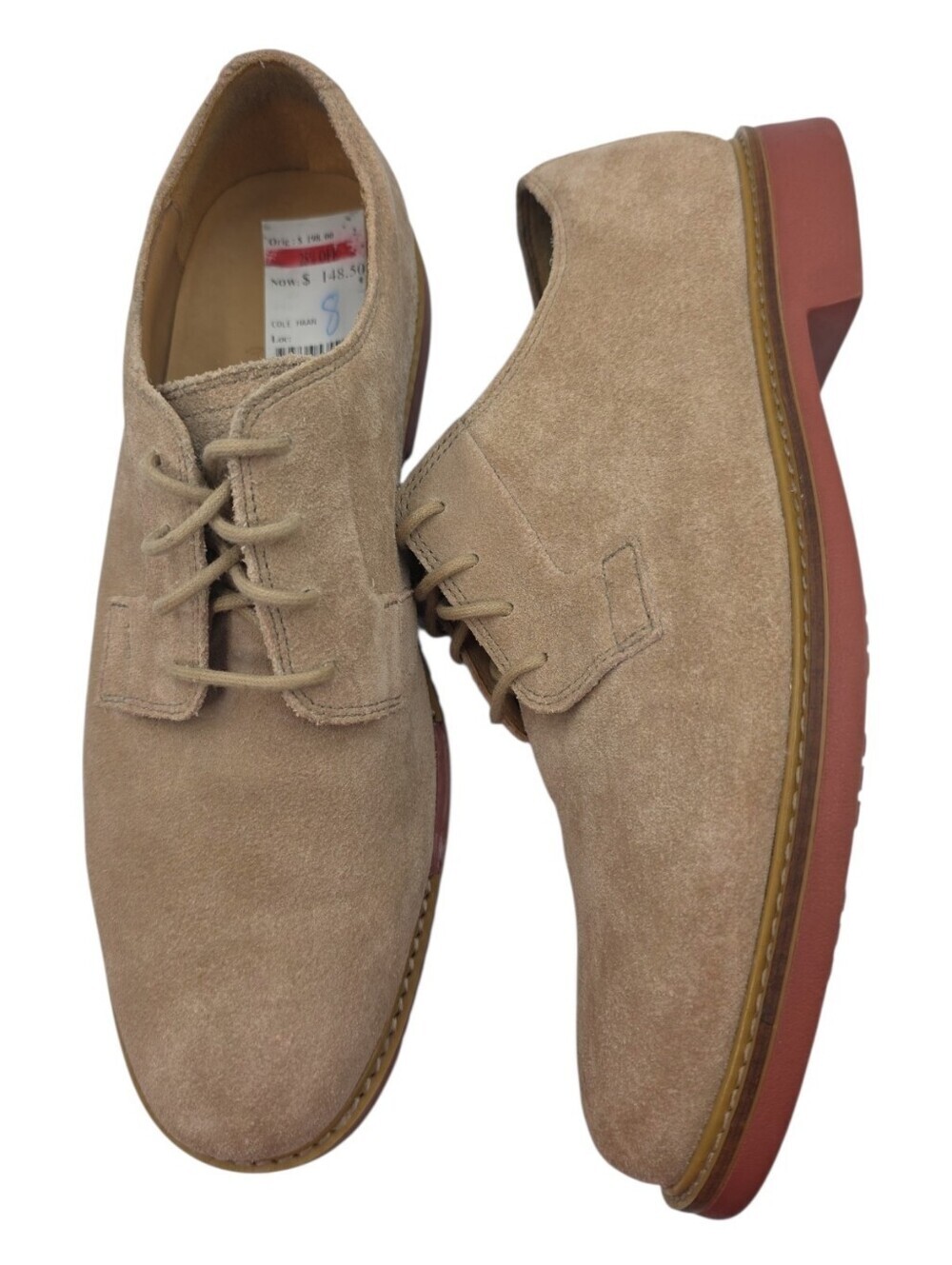 Cole Haan Great Jones Plain Toe Oxfords in Milkshake Suede Red Brick Sole Size 8 - Picture 7 of 12